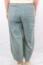 Stripe Denim Waist Tie Parachute Pants