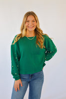 She + Sky Pearl Sleeve Knit Top in Green