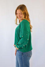 She + Sky Pearl Sleeve Knit Top in Green