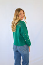 She + Sky Pearl Sleeve Knit Top in Green
