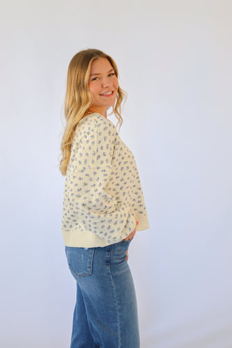 Oversized Floral Printed Casual Knit Top