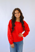 She + Sky Pearl Sleeve Knit Top in Red