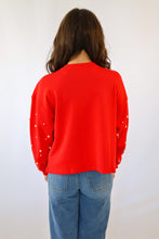 She + Sky Pearl Sleeve Knit Top in Red