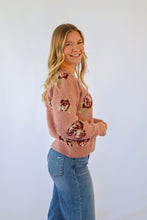 Mauve Floral Knit Sweater Cardigan