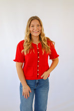 She + Sky Ruffled Short Sleeve Sweater Top