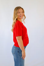 She + Sky Ruffled Short Sleeve Sweater Top