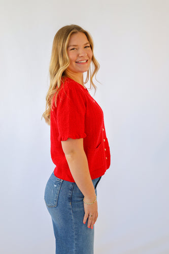 She + Sky Ruffled Short Sleeve Sweater Top