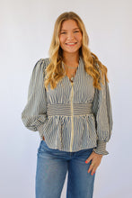 Entro Iris Striped Zip Front Top in Blue/Cream