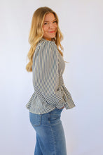 Entro Iris Striped Zip Front Top in Blue/Cream