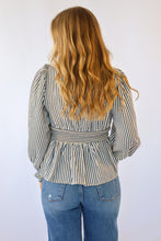 Entro Iris Striped Zip Front Top in Blue/Cream