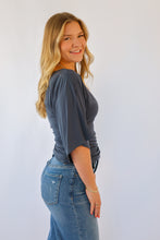 Double Knit Angel Sleeve Top in Slate Blue