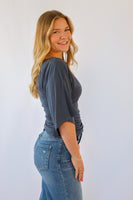 Double Knit Angel Sleeve Top in Slate Blue