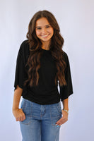 Double Knit Angel Sleeve Top in Black