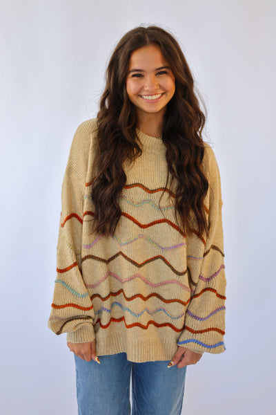 Easel Khaki Striped  Sweater