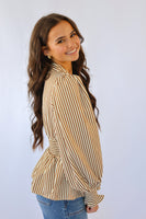 Entro Iris Striped Zip Front Top in Brown/Cream