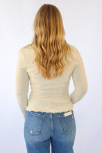 Button Down Lace Trim Fitted Knit Top in Ivory