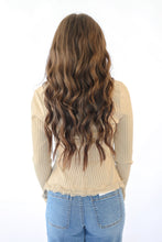 Button Down Lace Trim Fitted Knit Top in Mocha