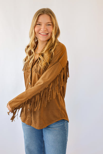 Suede Fring Detail Western Jacket Shacket