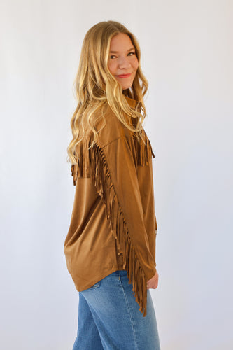 Suede Fring Detail Western Jacket Shacket