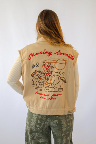 Urban Daisy Western Sunset Embroidered Denim Vest