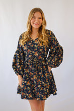 Floral Print Balloon Sleeve Denim Dress
