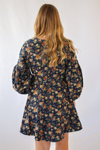 Floral Print Balloon Sleeve Denim Dress