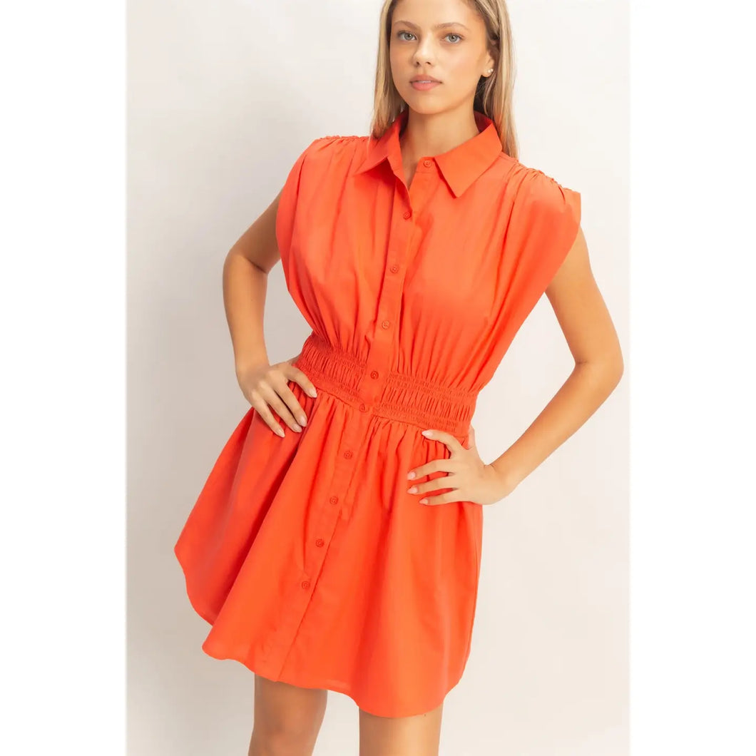 HYFVE Button Up Dress in Orange Red