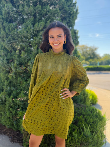 Olivia Chartreuse Eyelet Dress