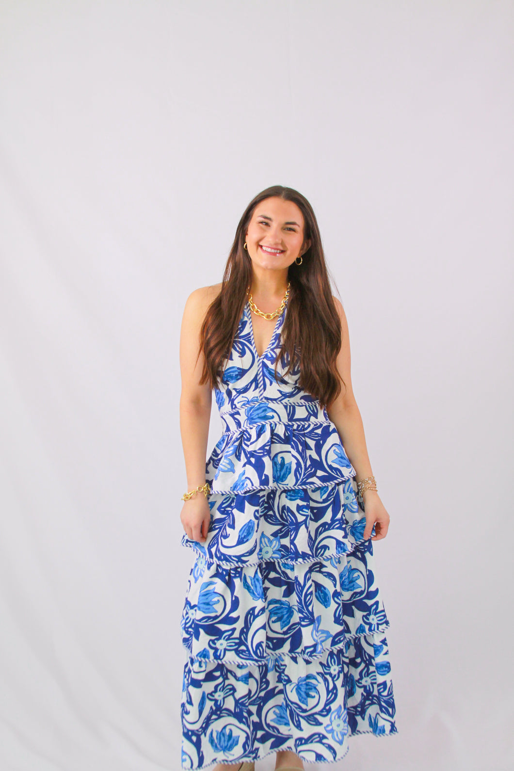 Tropical Dreams Midi Dress in Blue Large Tropical Dreams Midi Dress in Blue Large