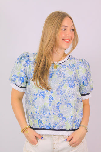 Blue Floral Jacquard Top