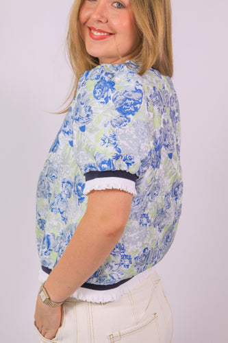 Blue Floral Jacquard Top