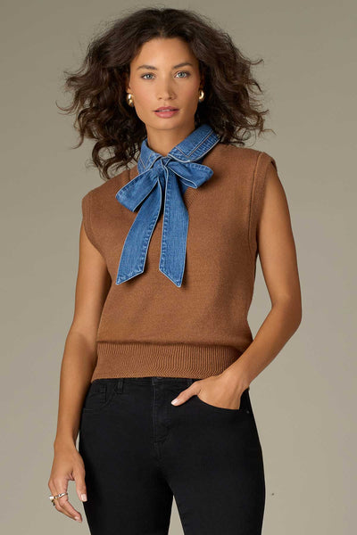 ee:some Sleeveless Collared Sweater with Denim Tie