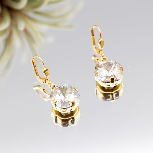 La Vie Parisienne Clear Crystal Dangle Earrings Gold