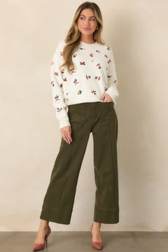 Entro Solid Wide Leg Pants in Olive