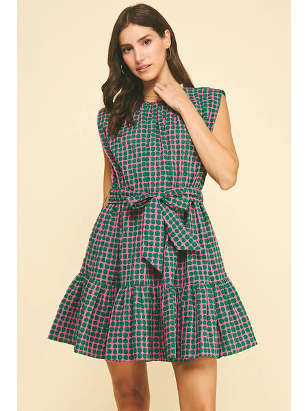 Pinch Pink/Green Polka Dot Tiered Mini Dress
