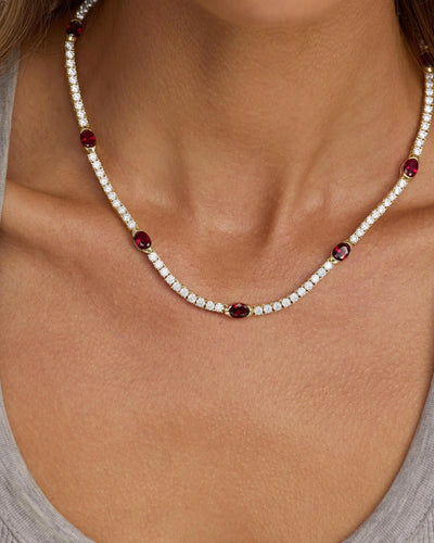 The Maven Tennis Necklace Gold/Ruby 16