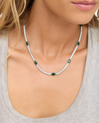 The Maven Tennis Necklace Silver/Emerald 16