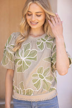 Voy Floral Embroidery Top W/Contrast Band in Olive