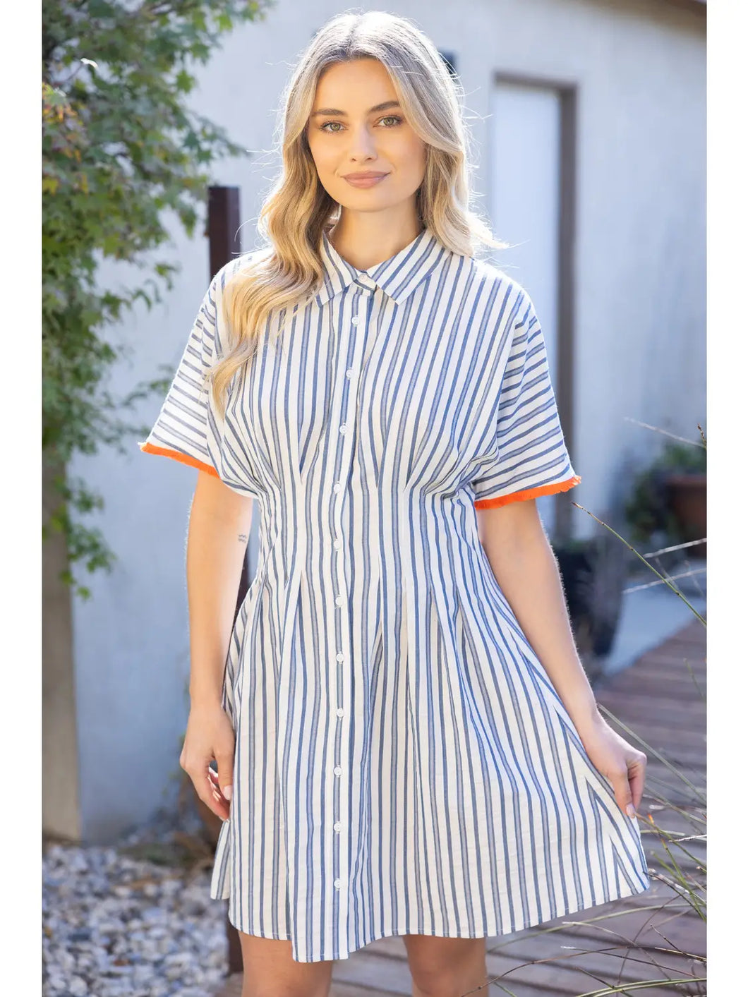 Voy Pleated Waist Striped Mini Flare Shirt Dress – J. Spencer