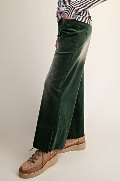 Easel Stretch Baby Corduroy Wide Leg Pants in Forest Green