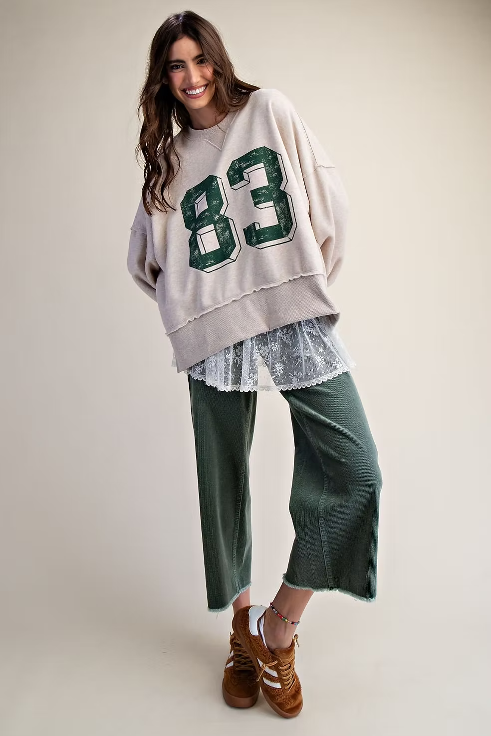 Easel Stretch Baby Corduroy Wide Leg Pants in Forest Green