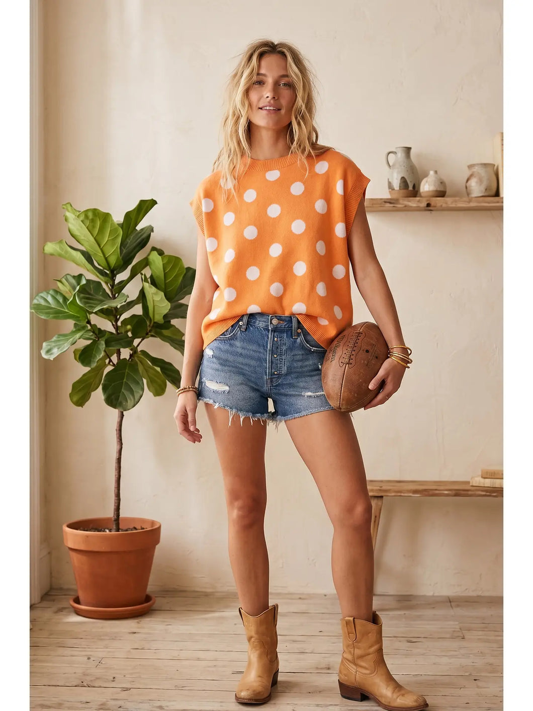 Orange Polka Dot Gameday Top