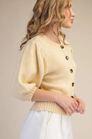 Short Puff Sleeve Button Down Sweater in Butter Yellow