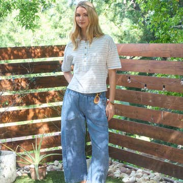 Smocked Waist Pocket Detail Denim Pants