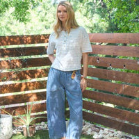 Smocked Waist Pocket Detail Denim Pants