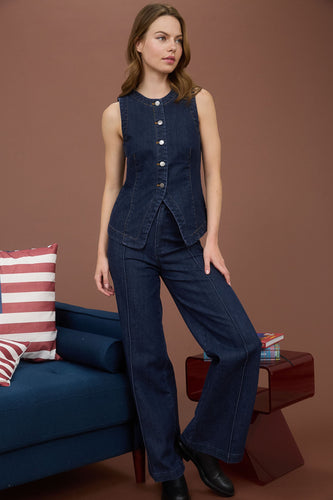 High Waist Front Seam Wide Leg Jeans