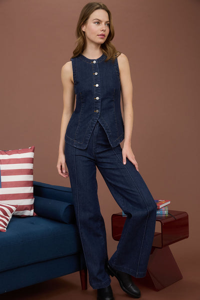 High Waist Front Seam Wide Leg Jeans