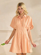 Button Down Pleated Shirt Stripe Dress in Orange/White