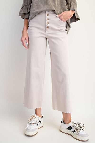 Easel Button Front Stretch Twill Pants in Ecru