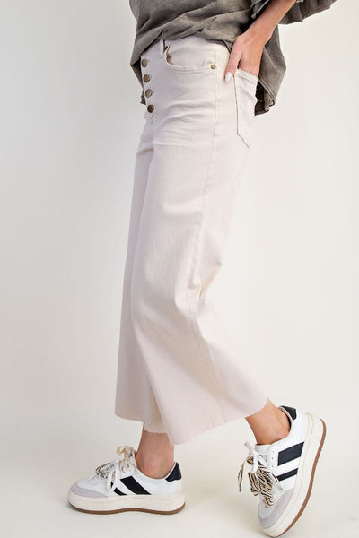 Easel Button Front Stretch Twill Pants in Ecru